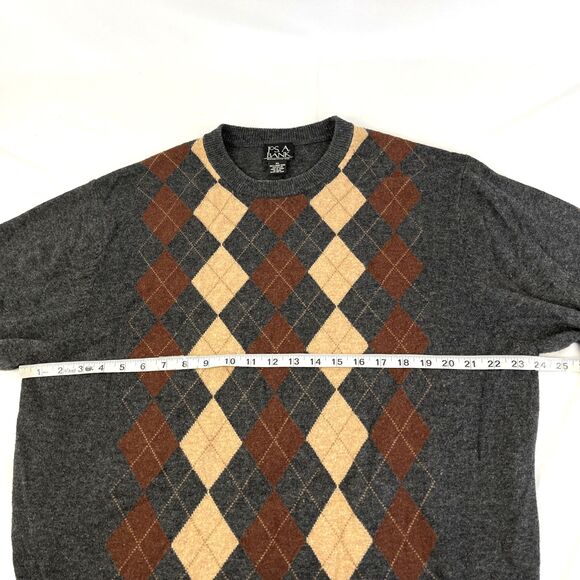 Mens Jos. A. Bank Argyle Crewneck Wool Blend Sweater Size XL Charcoal Preppy - Picture 3 of 6